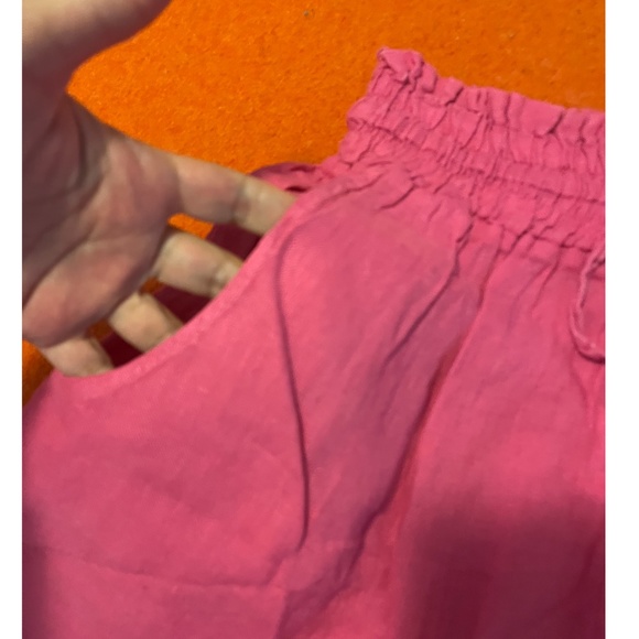 Retro pink high waist pure linen gathered shorts bermudas NWT - Picture 3 of 8